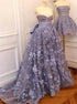 A Line Sweetheart Purple 3D Flower Prom Dress LBQ0846